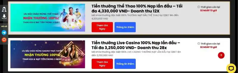 khuyến mãi chào mừng 12BET